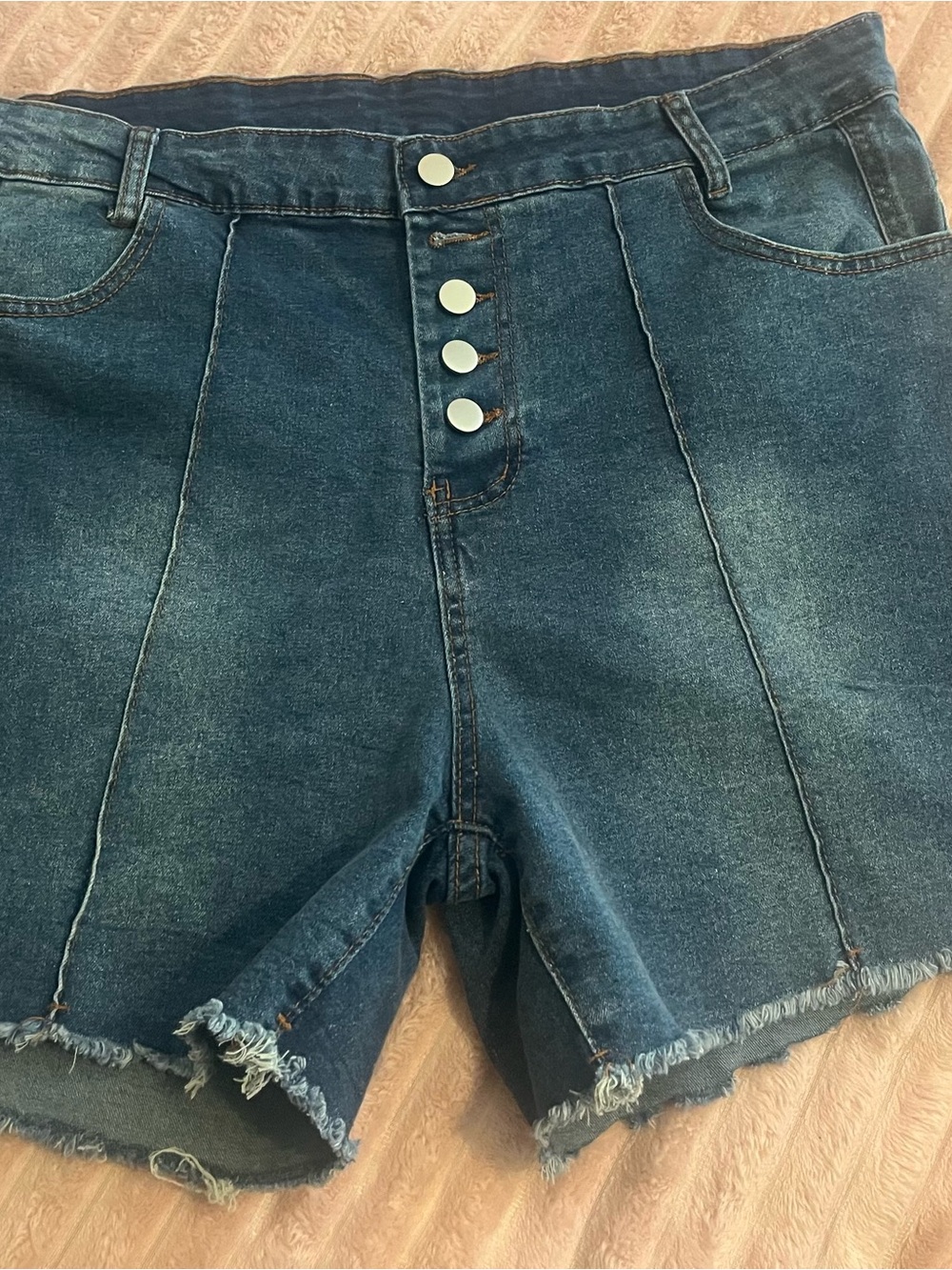 Amazon Women's Dark Blue Jean Shorts with Frayed Hem